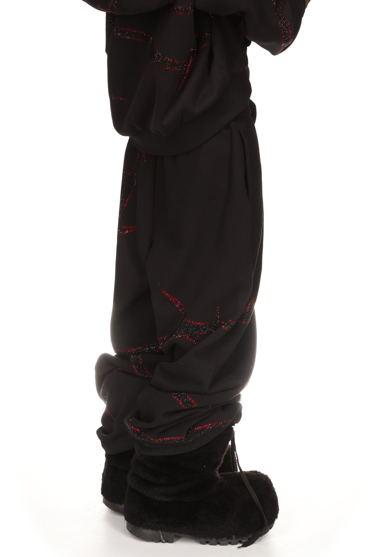 THORN RHINESTONE SWEATPANTS BLACK AND RED