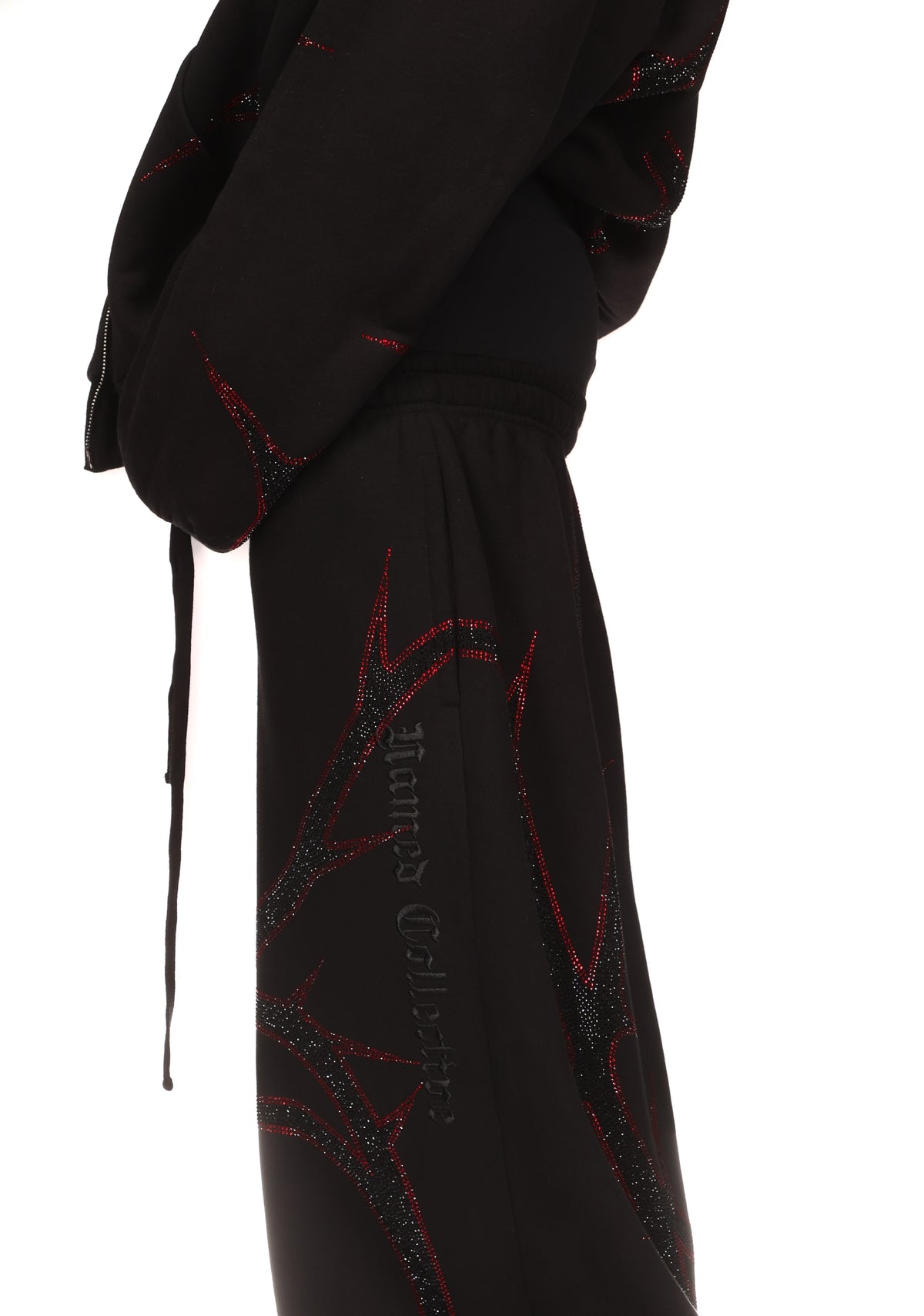 THORN RHINESTONE SWEATPANTS BLACK AND RED