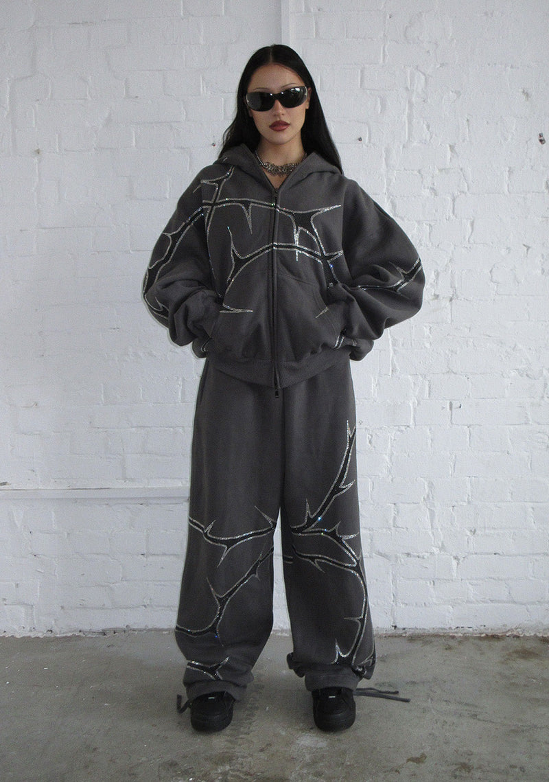 THORN RHINESTONE SWEATPANTS CHARCOAL