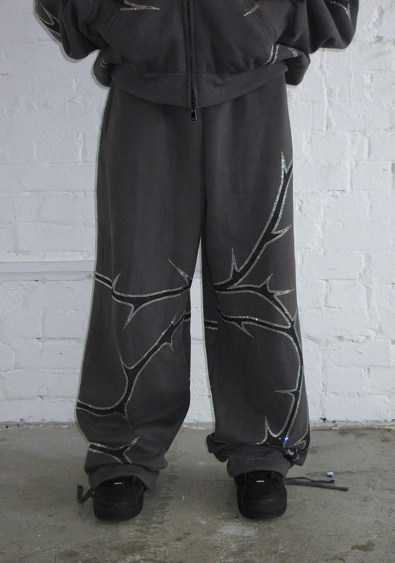 THORN RHINESTONE SWEATPANTS CHARCOAL