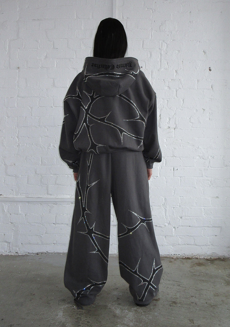THORN RHINESTONE SWEATPANTS CHARCOAL