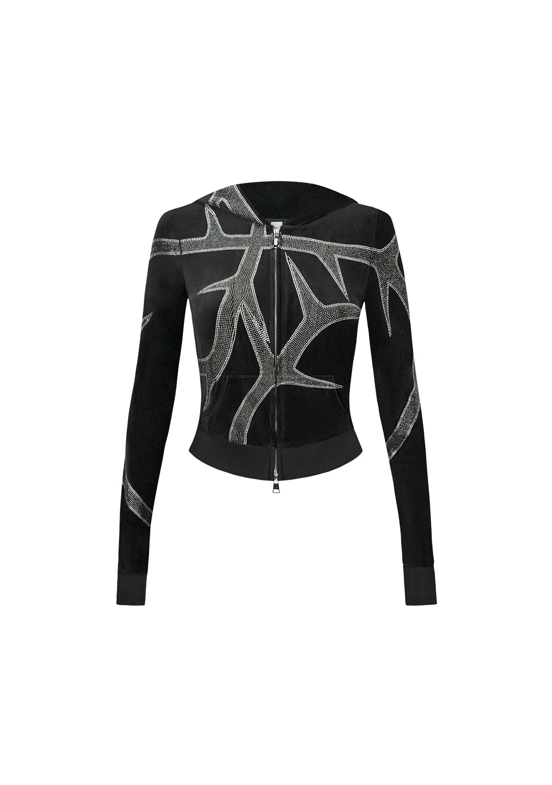 THORN RHINESTONE VELOUR HOODIE BLACK