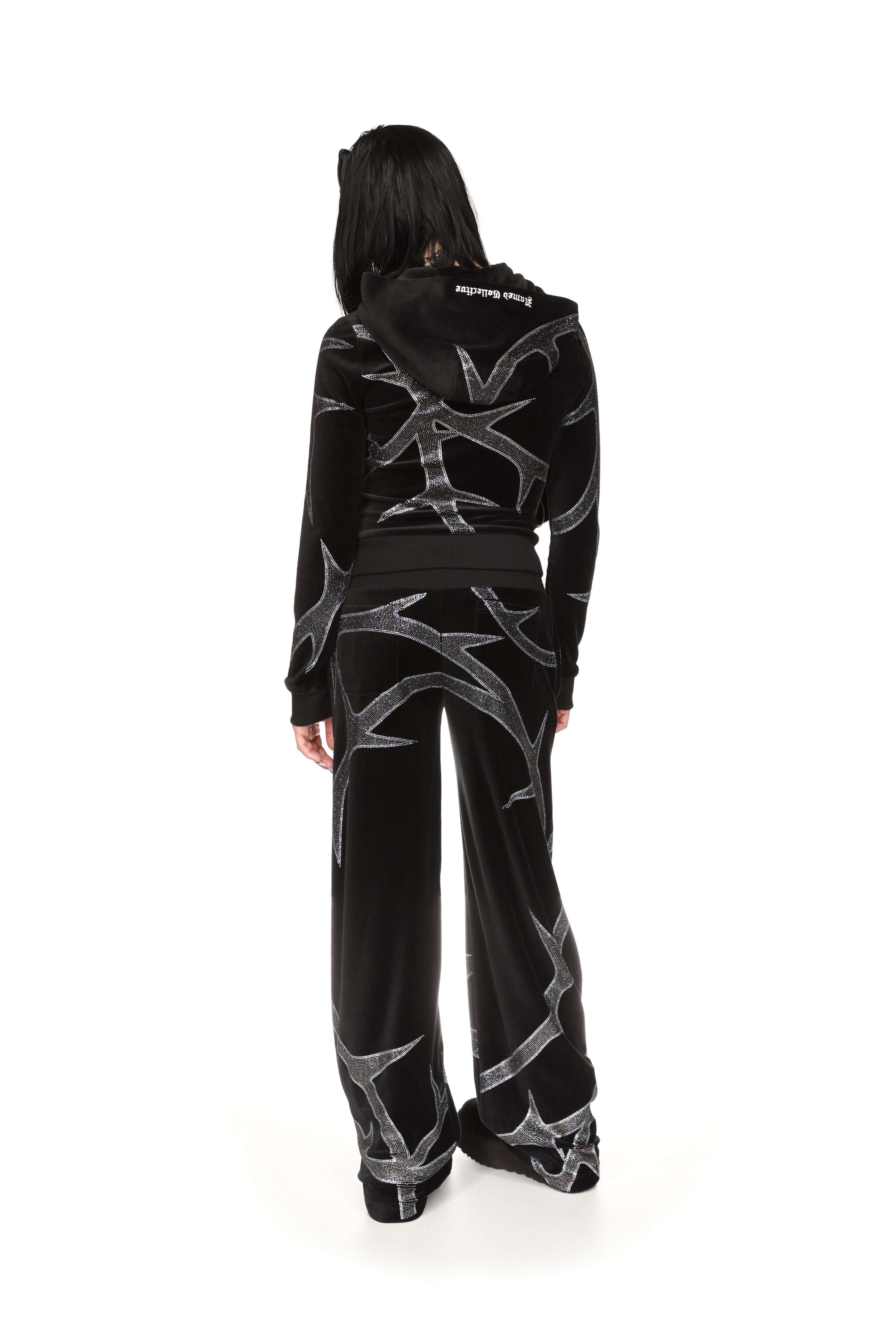 00s Y2K semantic design VネックロンT ハトメ お兄系 Thorn Rhinestone Velour Sweatpants Black – NAMED COLLECTIVE®