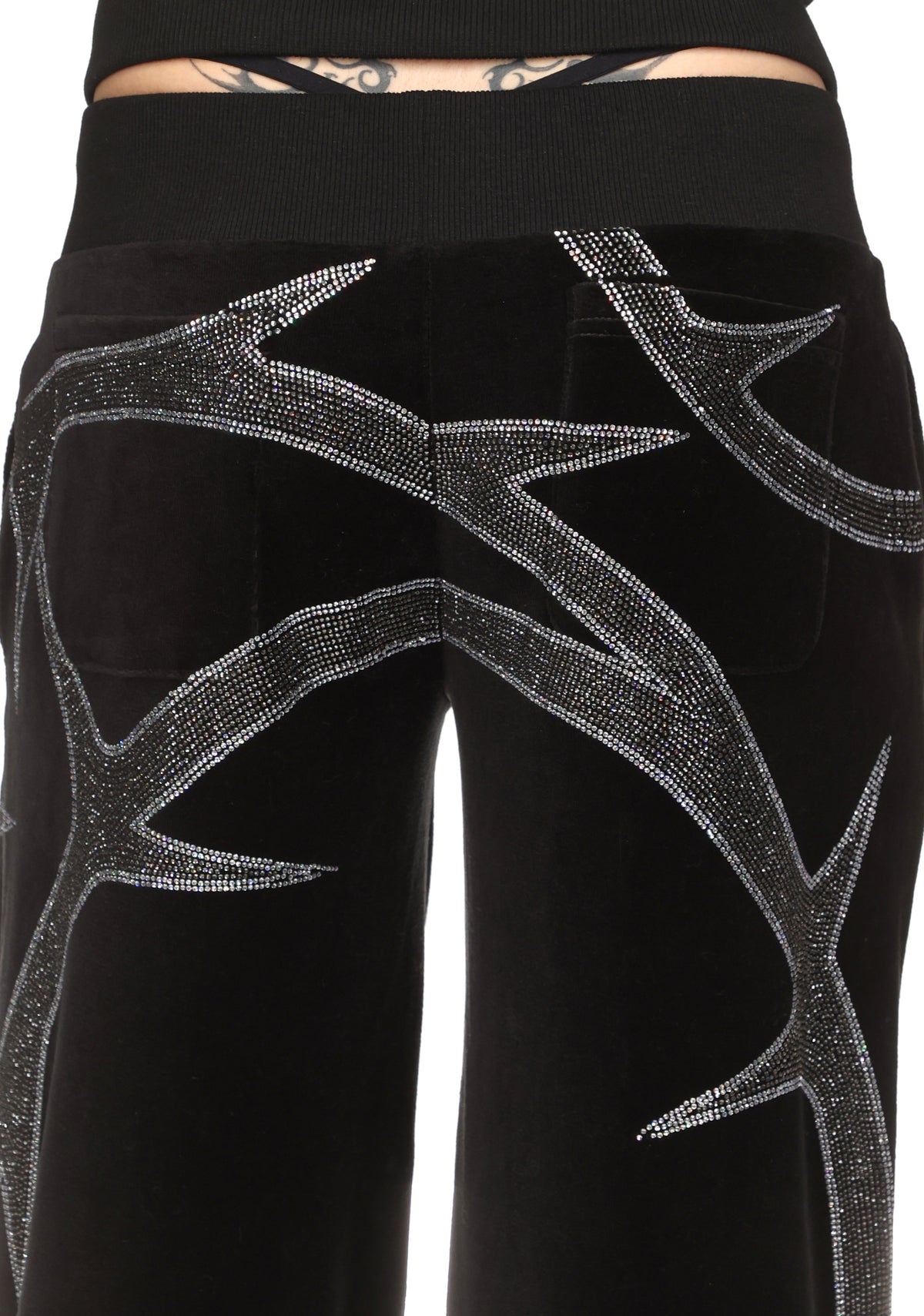THORN RHINESTONE VELOUR SWEATPANTS BLACK