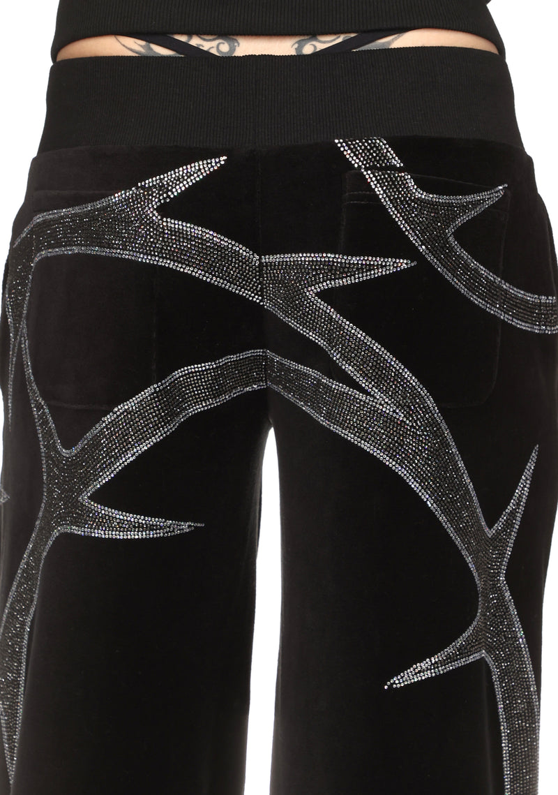 THORN RHINESTONE VELOUR SWEATPANTS BLACK