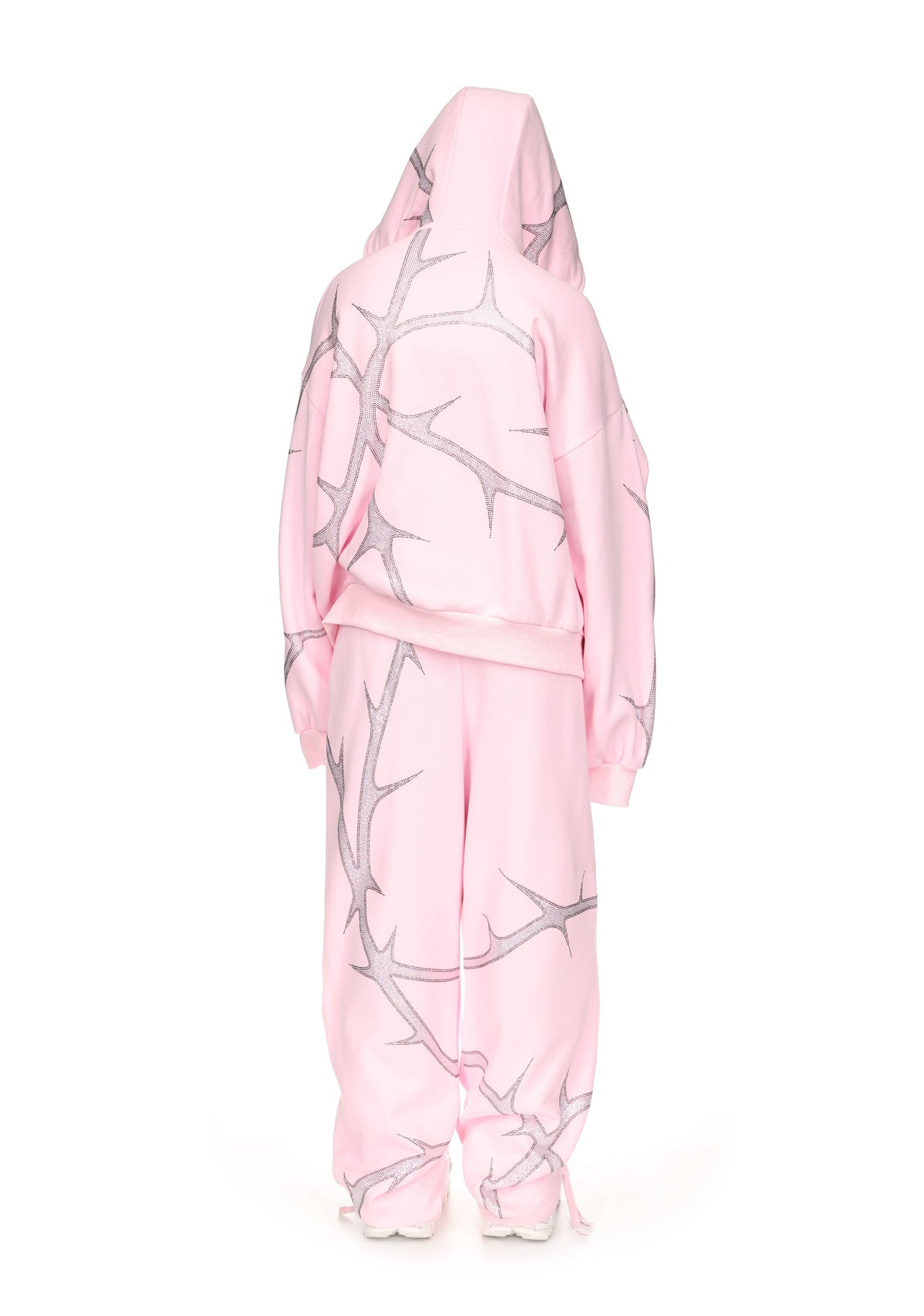 THORN RHINESTONE ZIP HOODIE BABY PINK