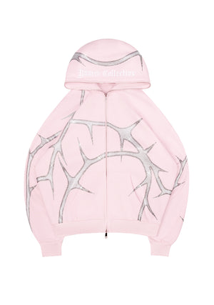 THORN RHINESTONE ZIP HOODIE BABY PINK