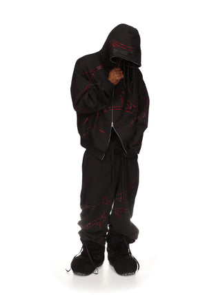 THORN RHINESTONE ZIP HOODIE BLACK AND RED