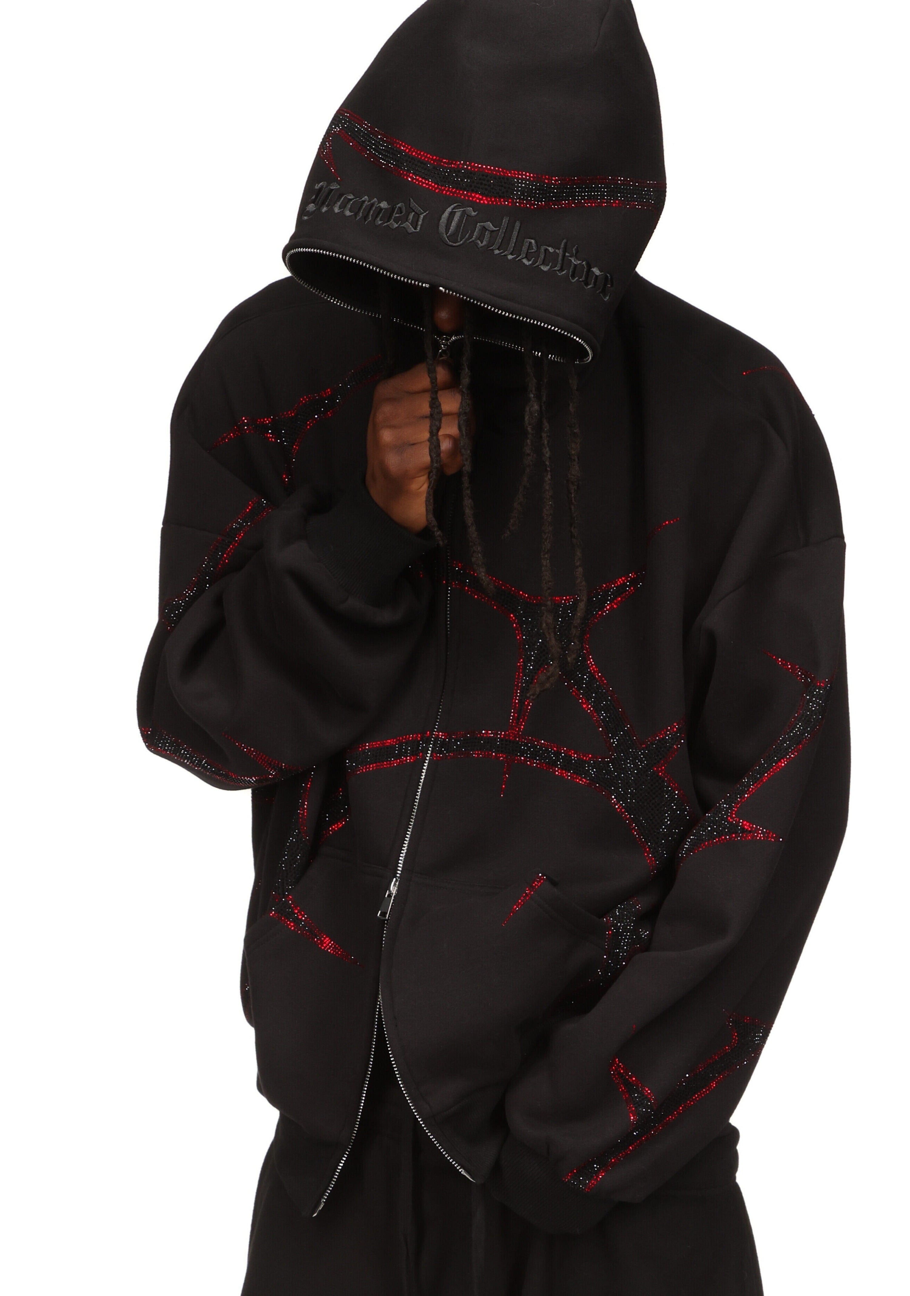 Thorn Rhinestone Zip Hoodie Black And Red – NAMED COLLECTIVE®
