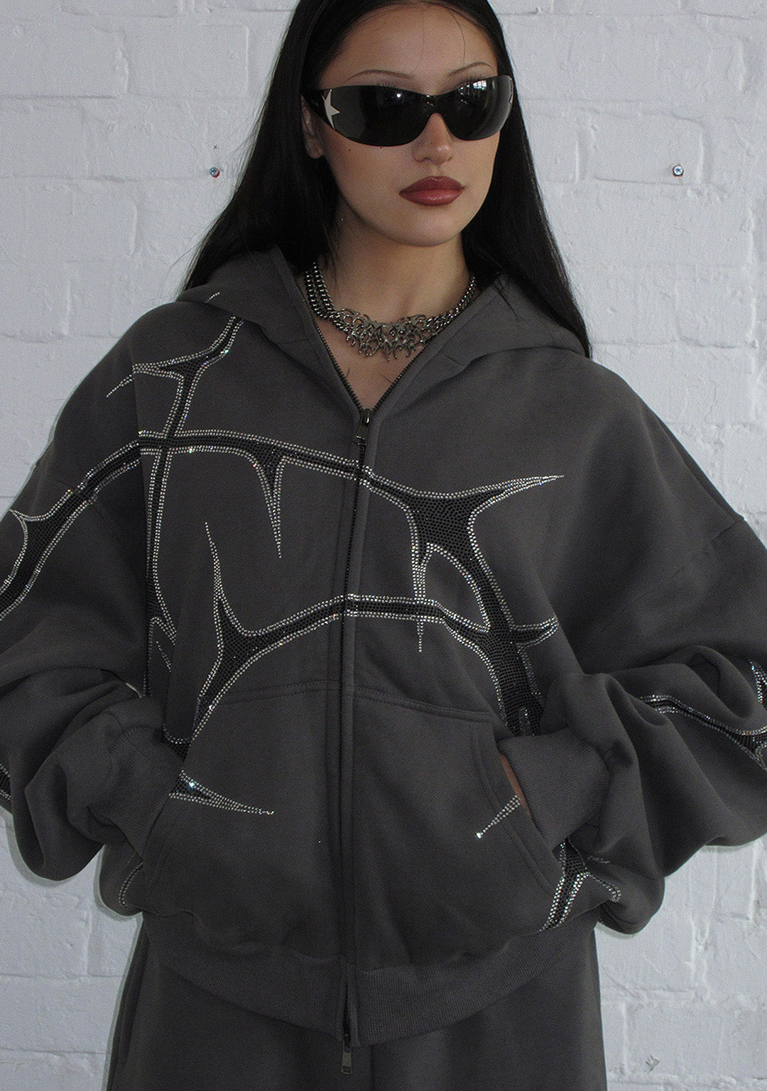 Thorn Rhinestone Zip Hoodie Charcoal – NAMED COLLECTIVE®