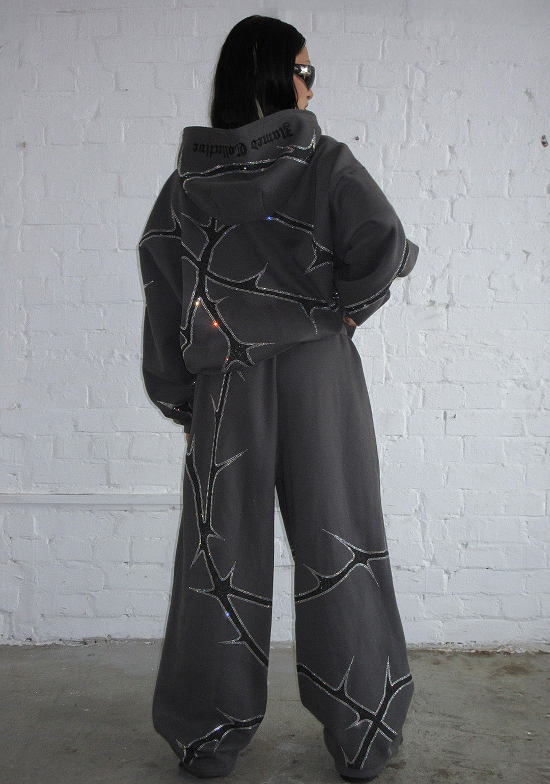 THORN RHINESTONE ZIP HOODIE CHARCOAL