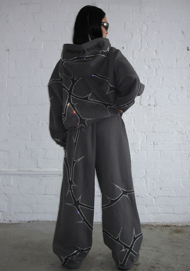 THORN RHINESTONE ZIP HOODIE CHARCOAL