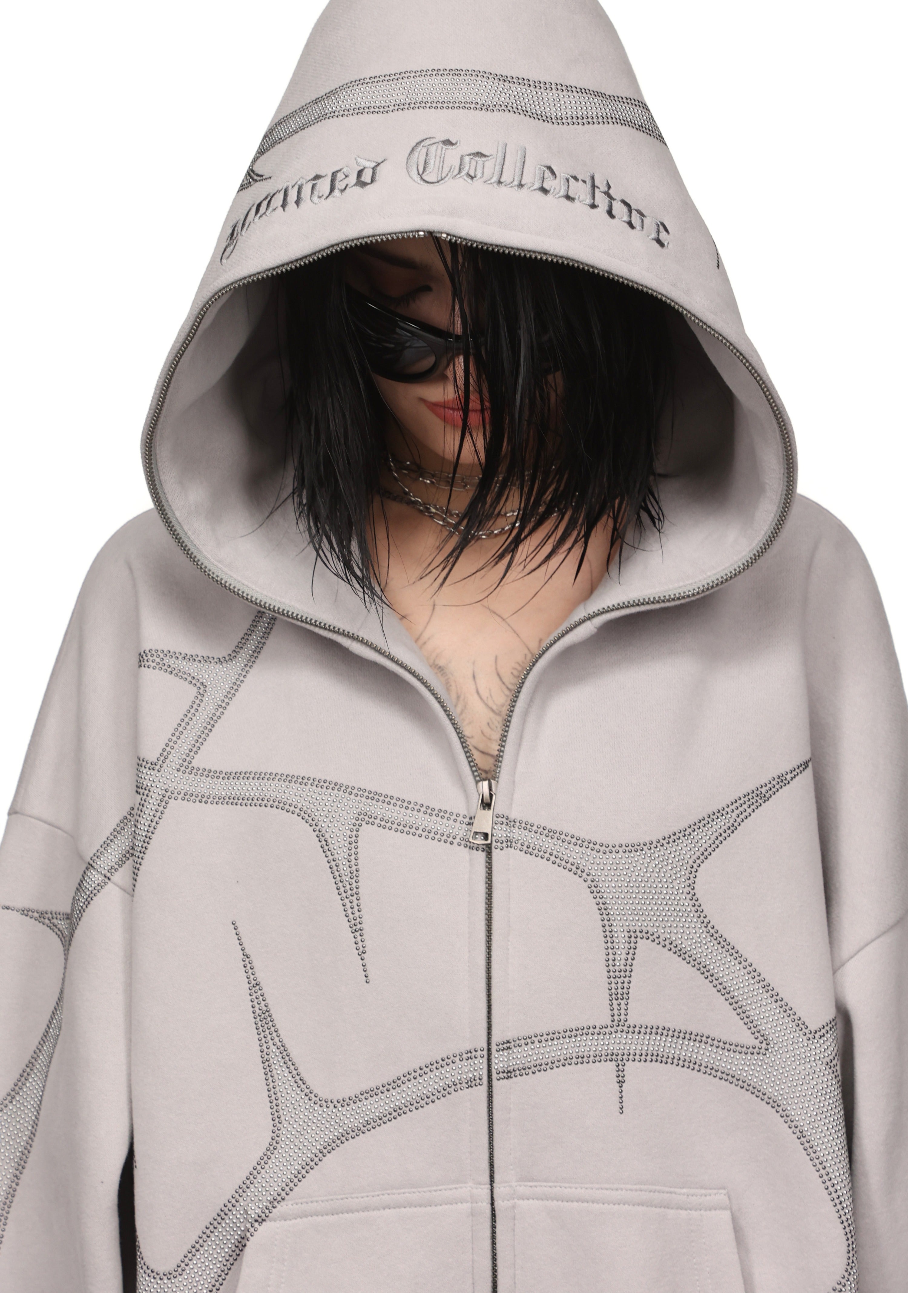 Thorn Studded Zip Hoodie Smoke Grey – NAMED COLLECTIVE® Thorn Studded Zip Hoodie Smoke Grey – NAMED COLLECTIVE®