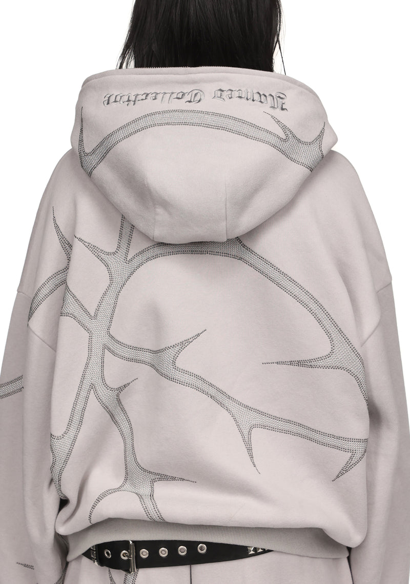 THORN STUDDED ZIP HOODIE SMOKE GREY