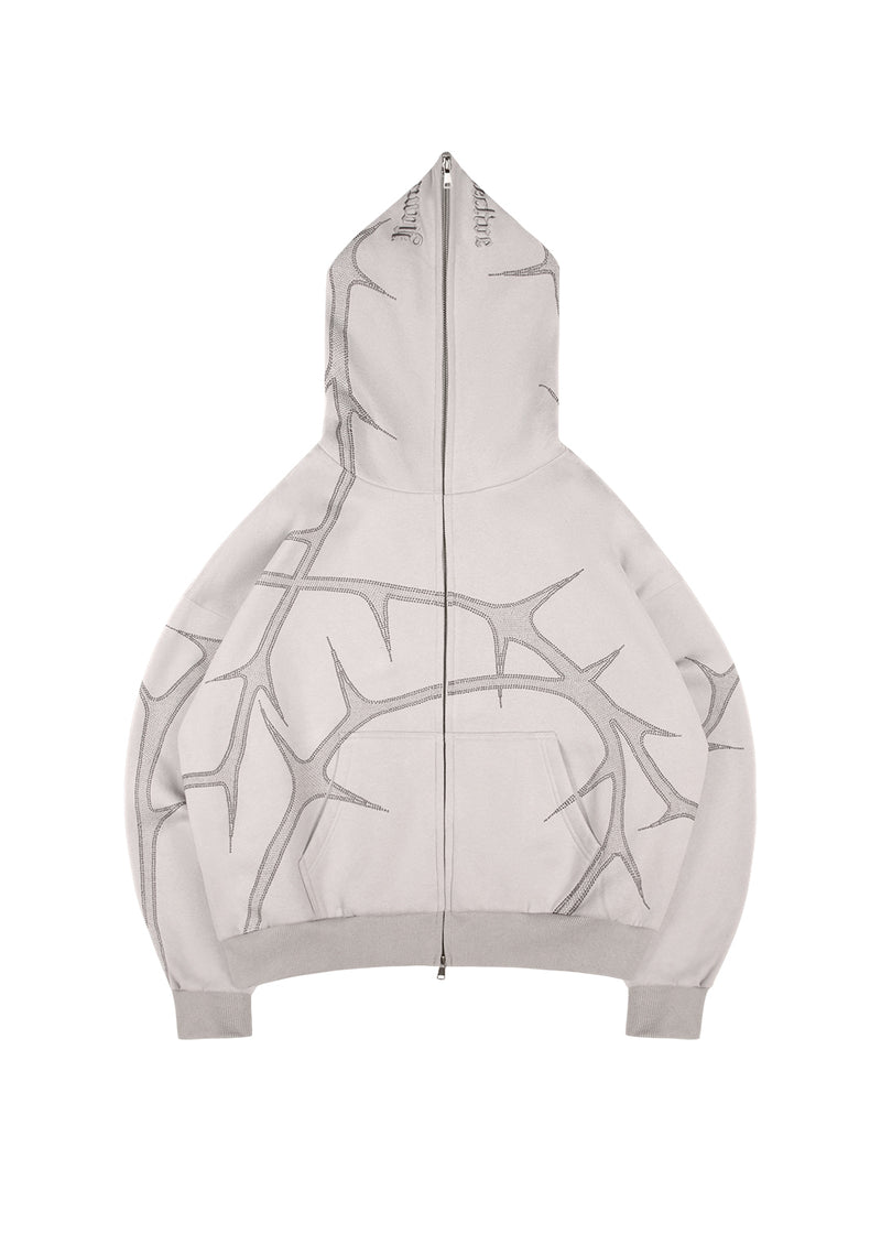 THORN STUDDED ZIP HOODIE SMOKE GREY