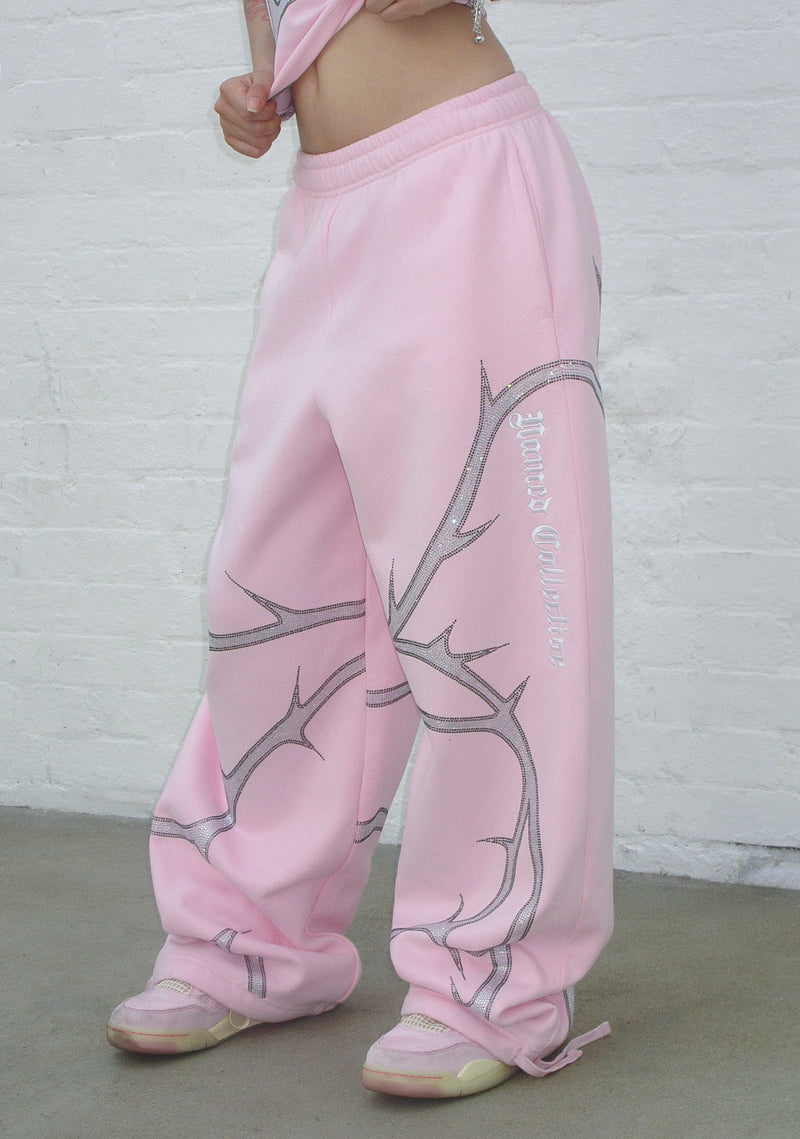 THORN RHINESTONE OVERSIZED SWEATPANTS BABY PINK