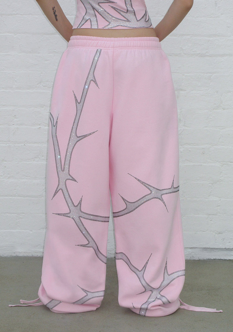 THORN RHINESTONE OVERSIZED SWEATPANTS BABY PINK