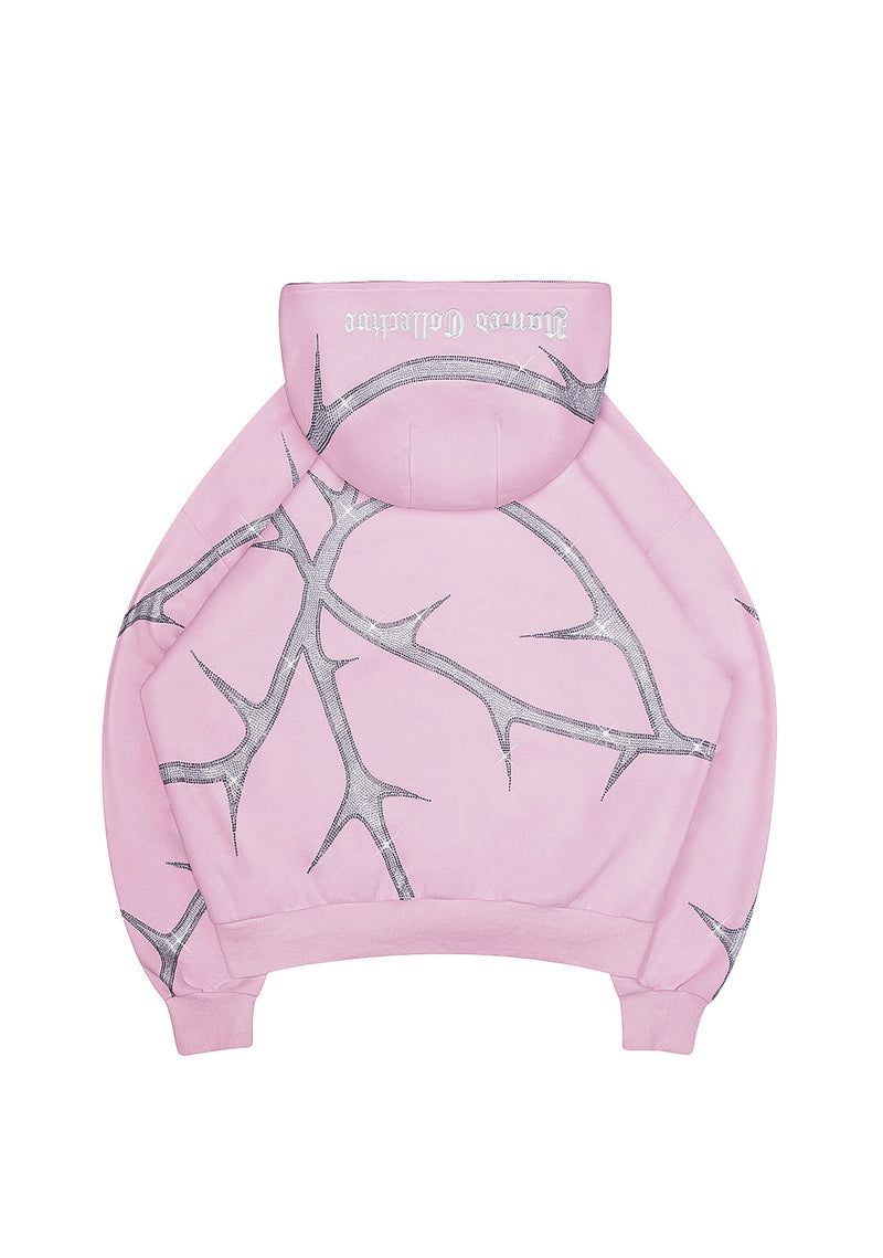 THORN RHINESTONE ZIP HOODIE BABY PINK
