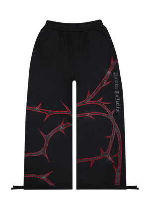 THORN RHINESTONE SWEATPANTS BLACK AND RED