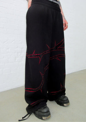 THORN RHINESTONE SWEATPANTS BLACK AND RED
