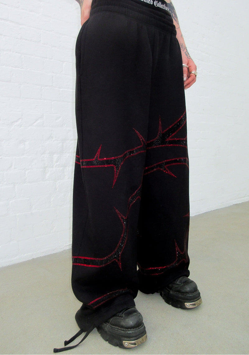 THORN RHINESTONE SWEATPANTS BLACK AND RED