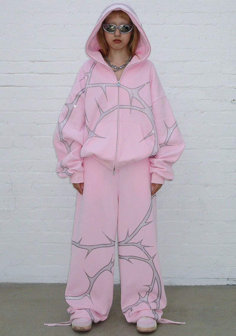 THORN RHINESTONE ZIP HOODIE BABY PINK