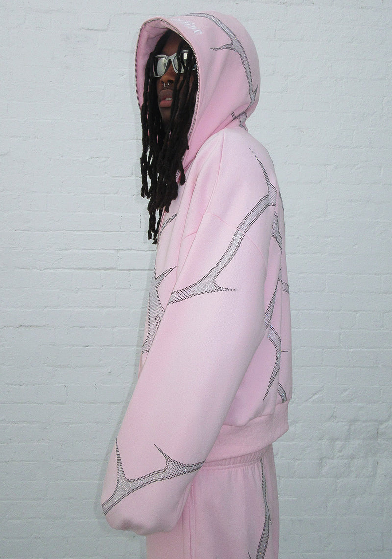 THORN RHINESTONE ZIP HOODIE BABY PINK