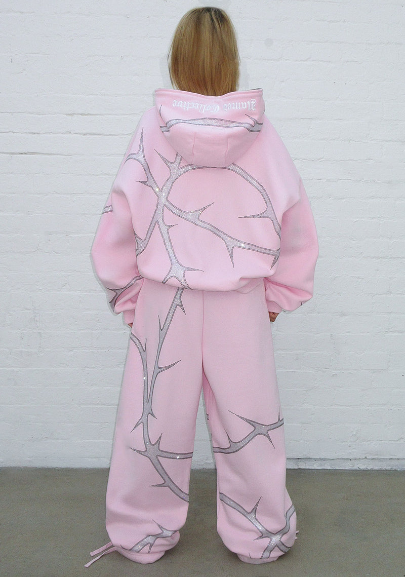 THORN RHINESTONE ZIP HOODIE BABY PINK