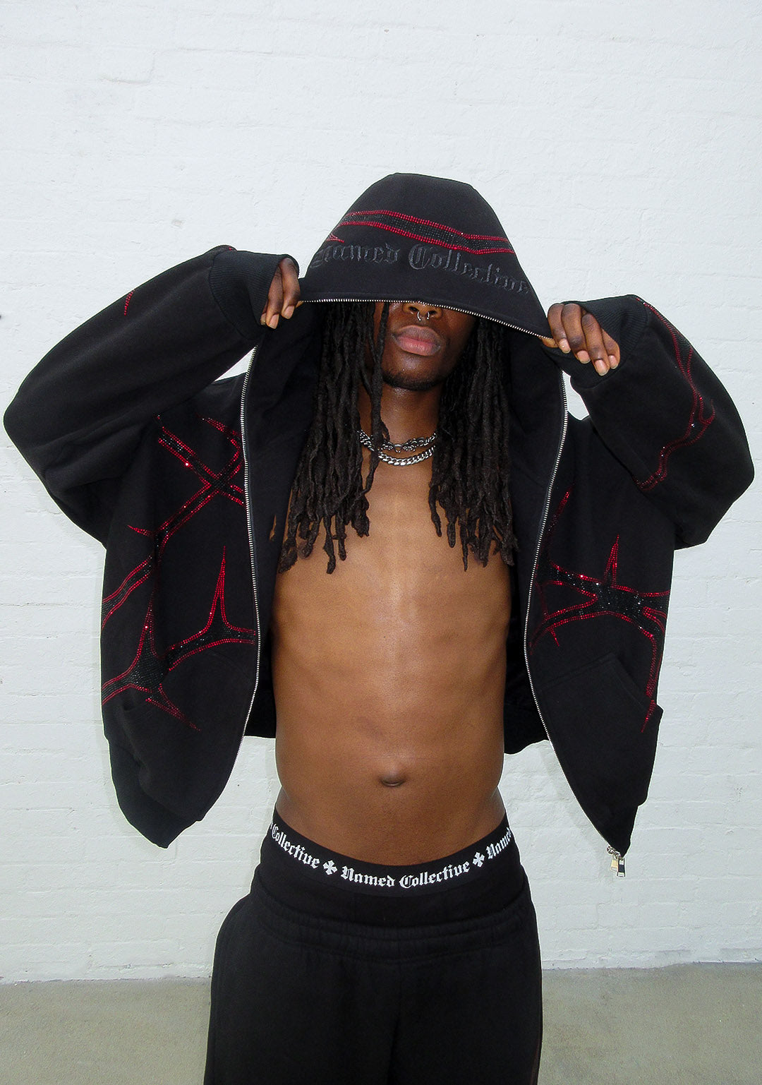 Thorn Rhinestone Zip Hoodie Black And Red – NAMED COLLECTIVE®