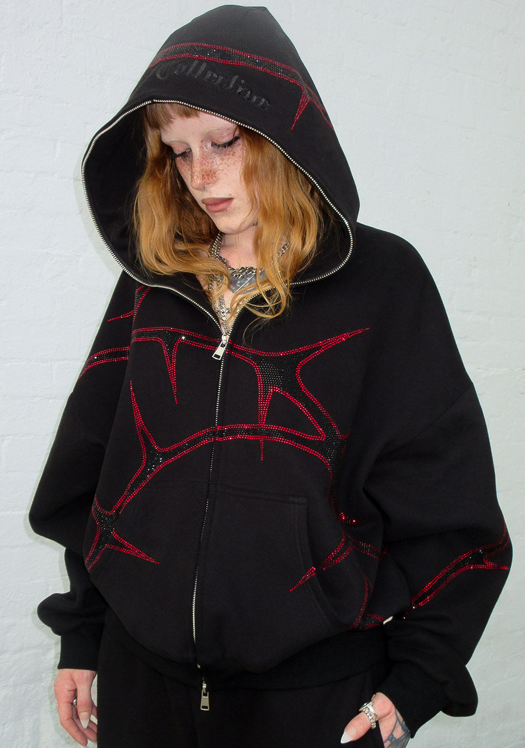 Thorn Rhinestone Zip Hoodie Black And Red – NAMED COLLECTIVE®