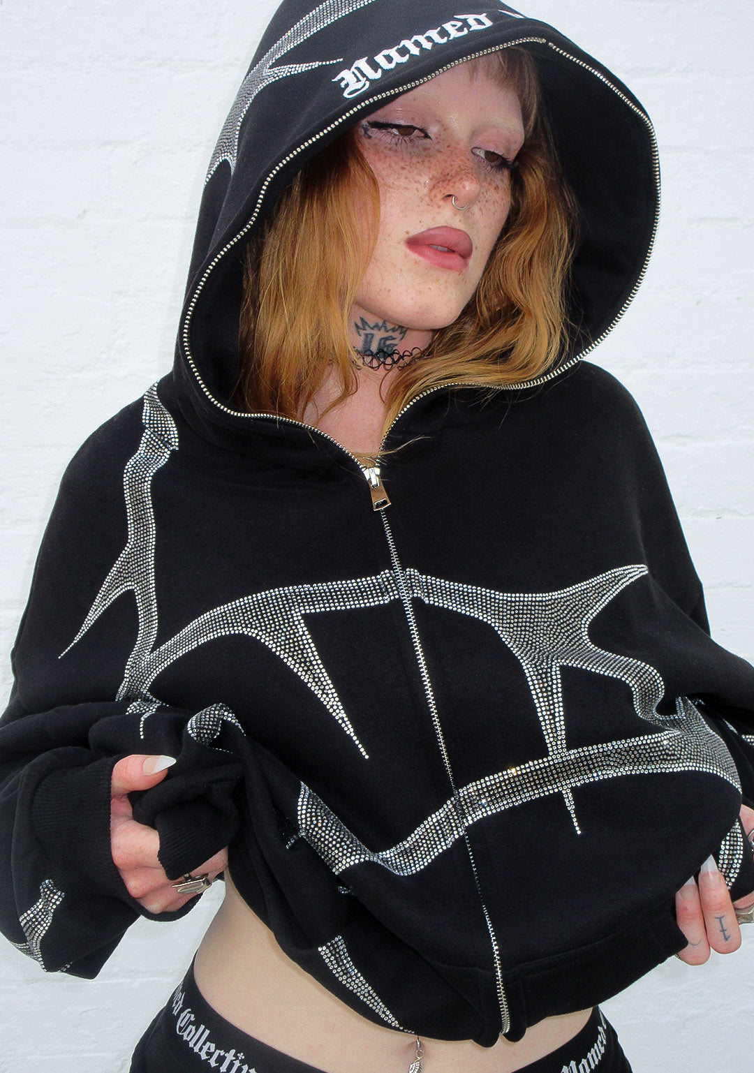 Thorn Rhinestone Zip Hoodie Black – NAMED COLLECTIVE®
