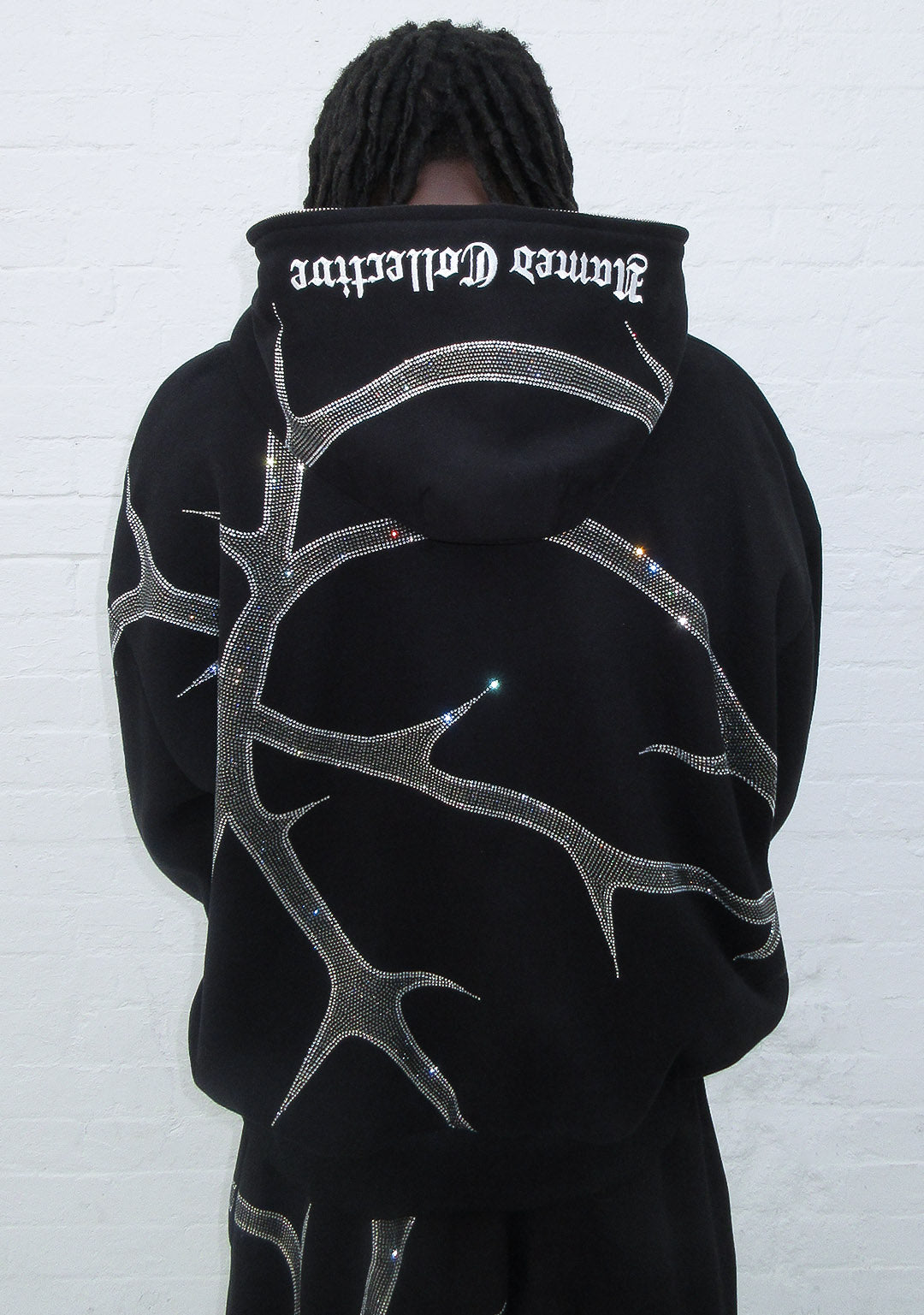 THORN RHINESTONE ZIP HOODIE BLACK