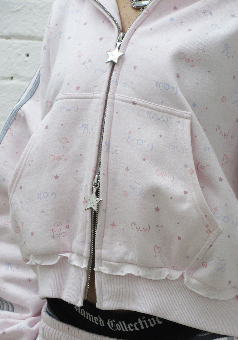 TREASURE SPORTY CROP ZIP HOODIE BABY PINK