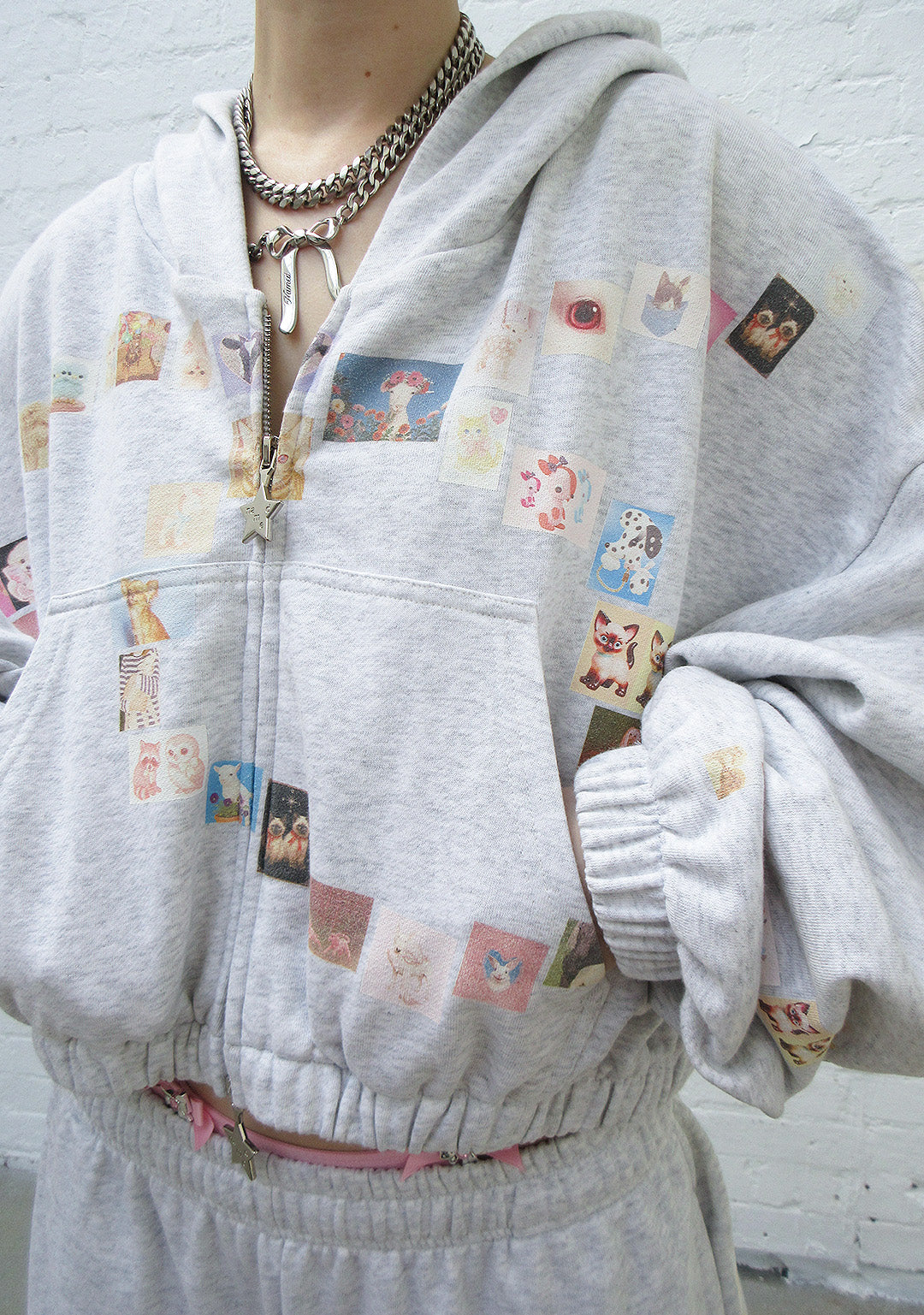 Trinket Motif Crop Zip Hoodie Grey Marl – NAMED COLLECTIVE®