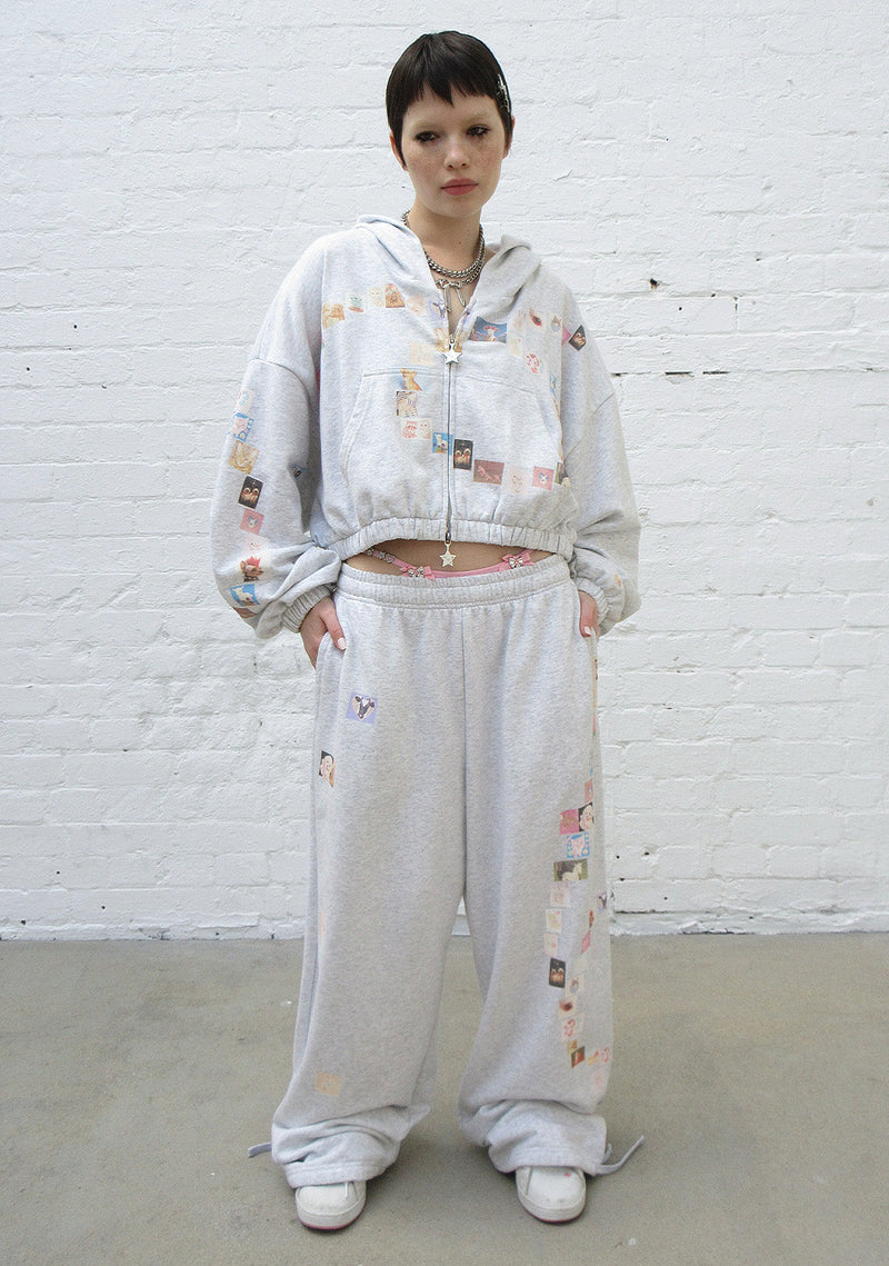 TRINKET MOTIF OVERSIZED SWEATPANTS GREY MARL