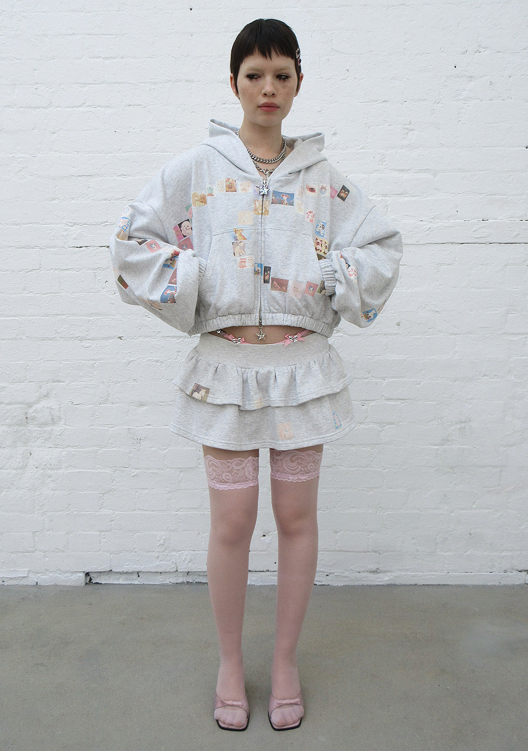 Trinket Motif Ruffle Micro Skirt Grey Marl – NAMED COLLECTIVE®