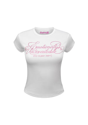 TRY AGAIN L8R RHINESTONE BABY TEE WHITE