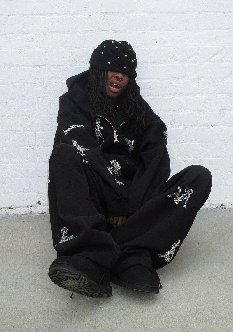 UNREALISTIC IDEALS RHINESTONE OVERSIZED SWEATPANTS BLACK