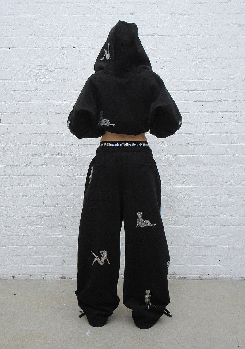 UNREALISTIC IDEALS RHINESTONE OVERSIZED SWEATPANTS BLACK