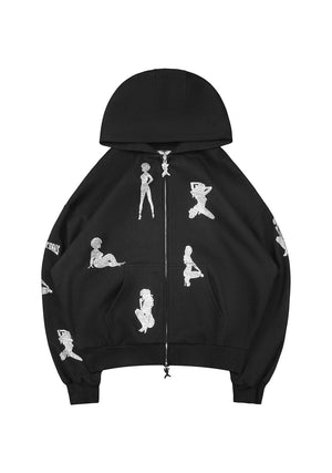 UNREALISTIC IDEALS RHINESTONE ZIP HOODIE BLACK