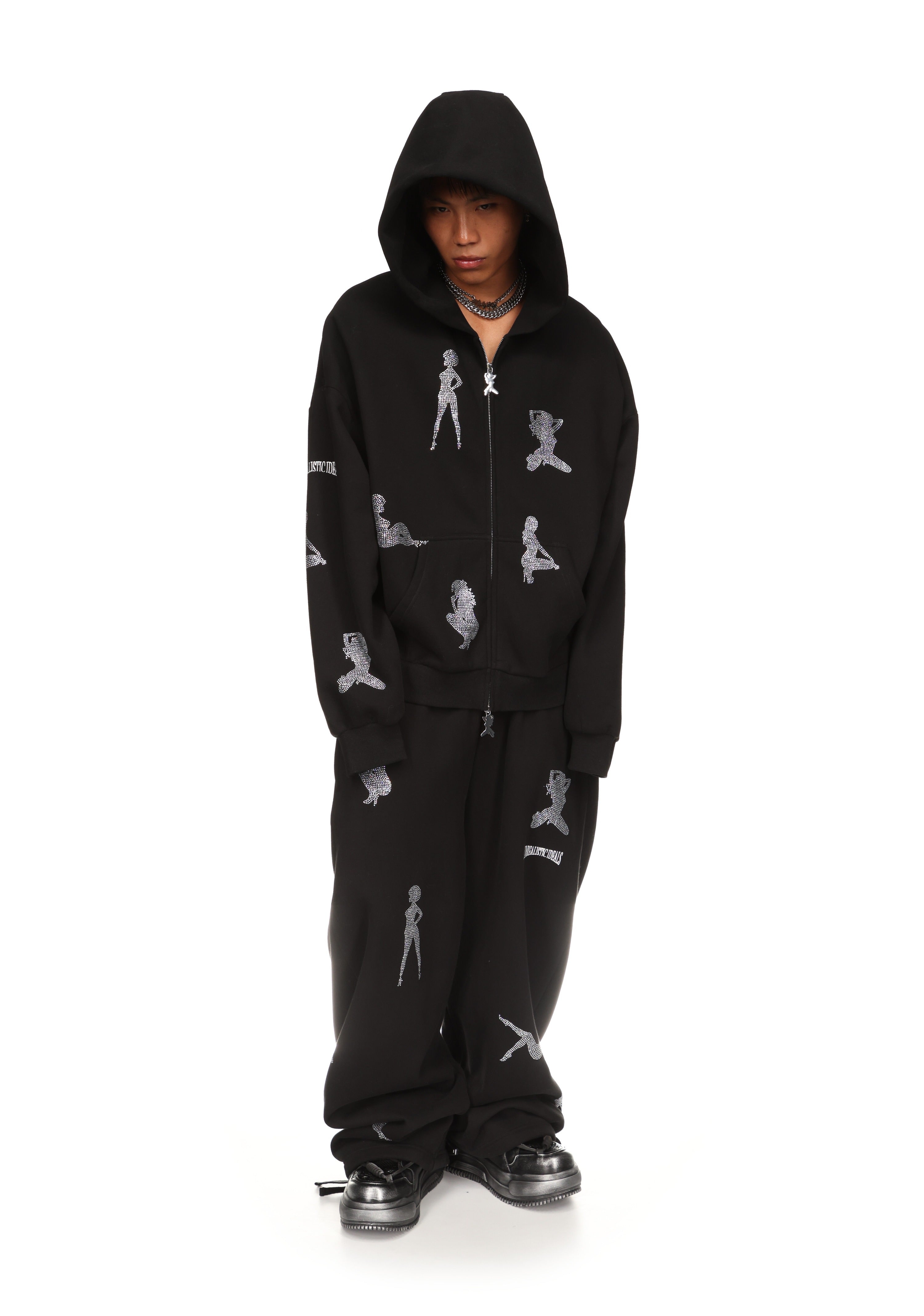 Unrealistic Ideals Rhinestone Zip Hoodie Black – NAMED COLLECTIVE®