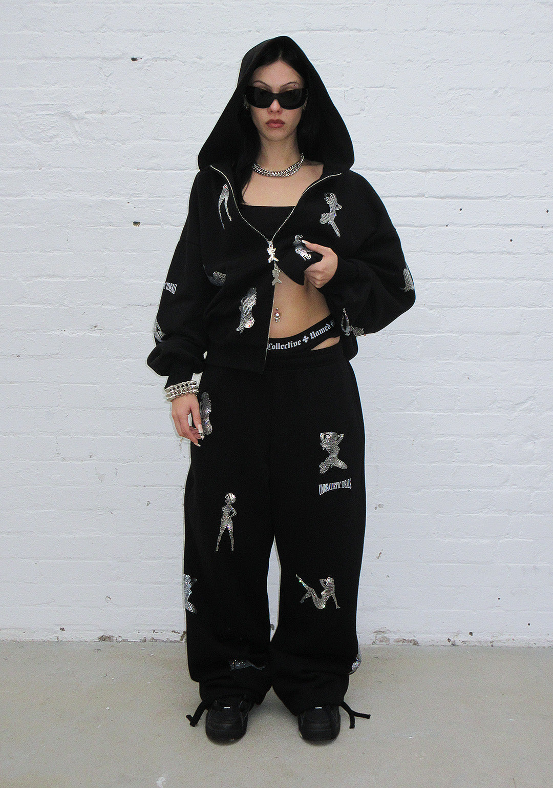 Unrealistic Ideals Rhinestone Zip Hoodie Black – NAMED COLLECTIVE®