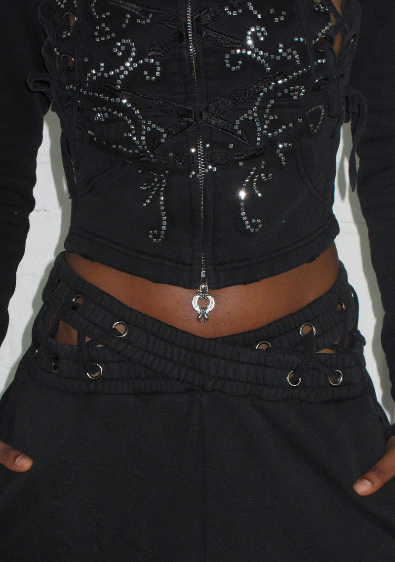 VENDETTA LACE UP OVERSIZED SWEATPANTS BLACK VINTAGE WASH