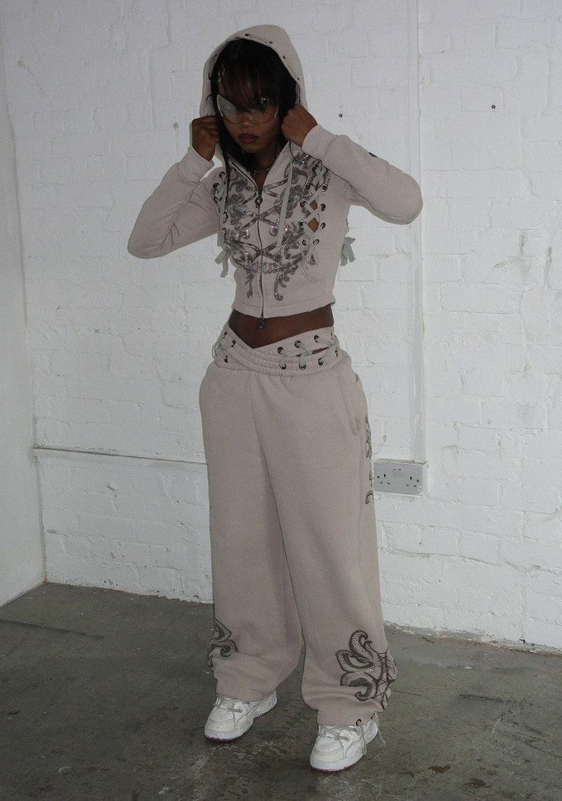 VENDETTA LACE UP OVERSIZED SWEATPANTS BONE