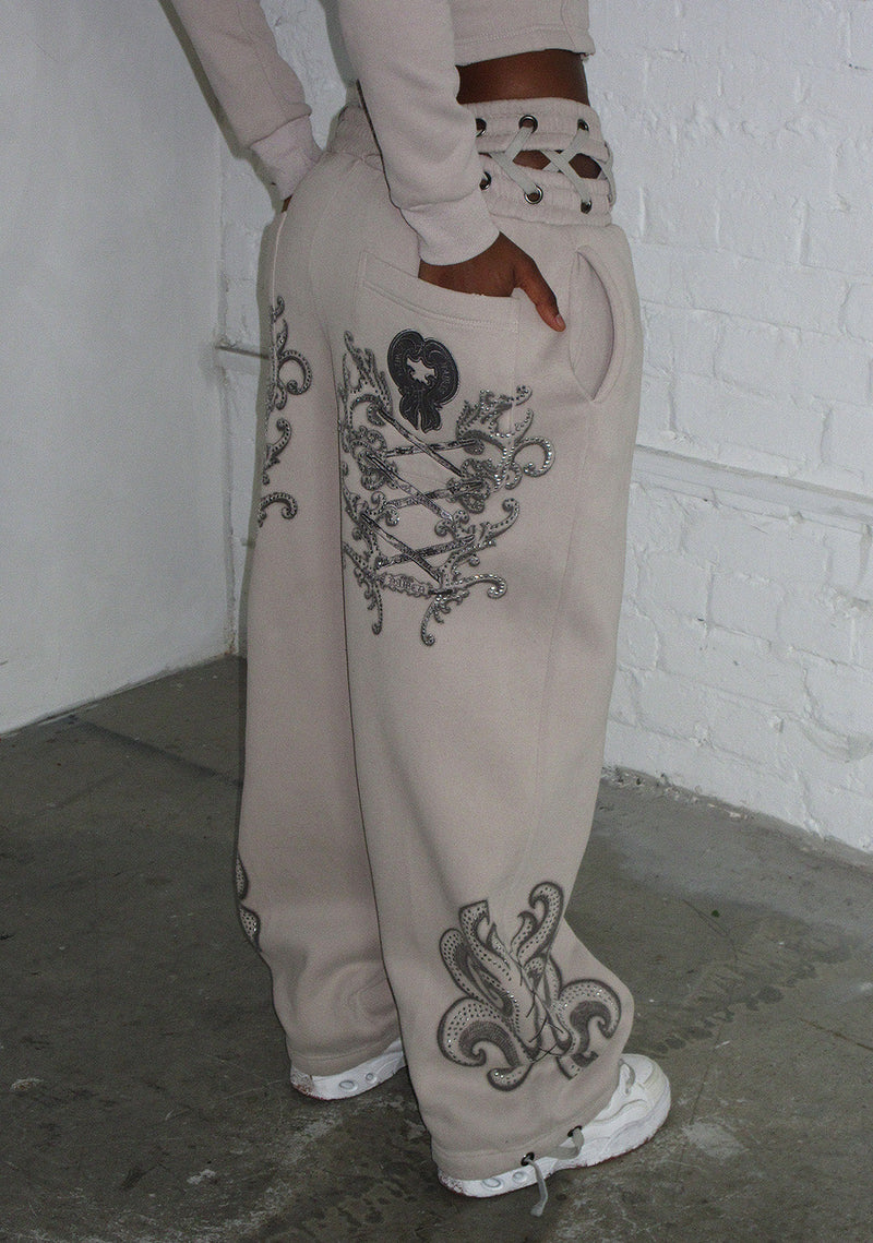 VENDETTA LACE UP OVERSIZED SWEATPANTS BONE