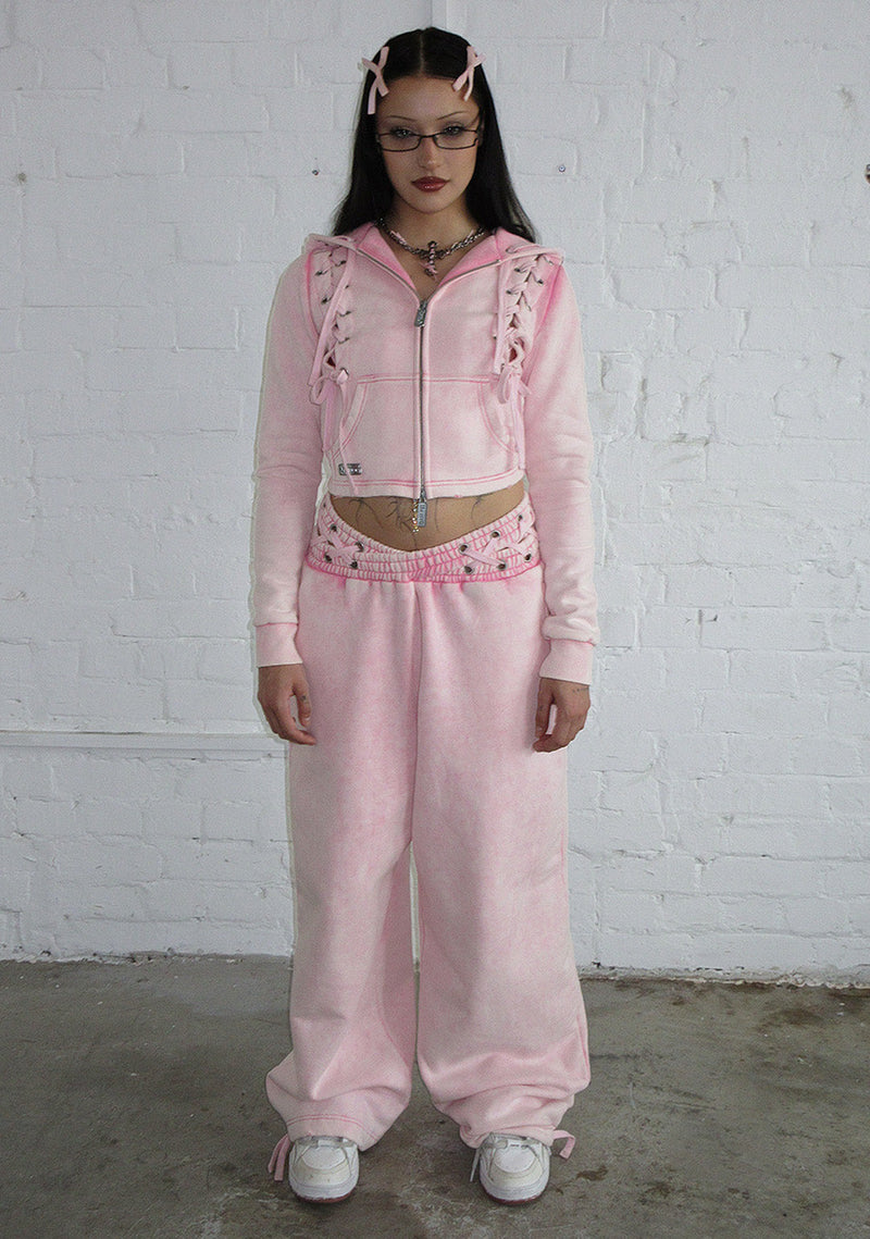 VENDETTA LACE UP OVERSIZED SWEATPANTS WASHED BABY PINK