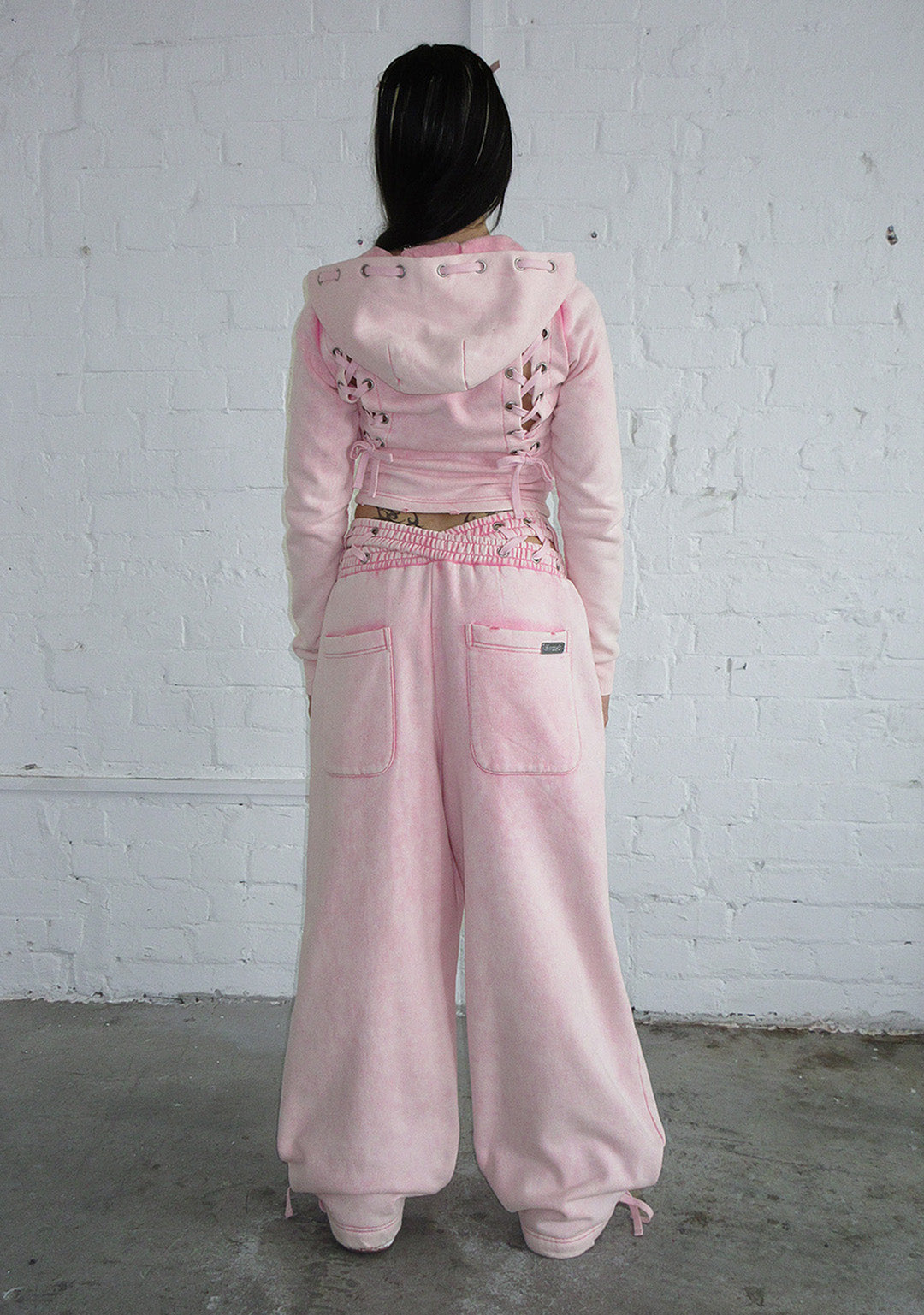 VENDETTA LACE UP OVERSIZED SWEATPANTS WASHED BABY PINK