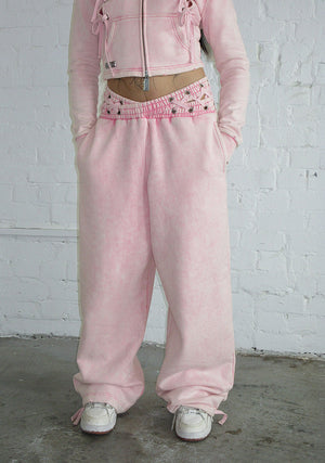 VENDETTA LACE UP OVERSIZED SWEATPANTS WASHED BABY PINK