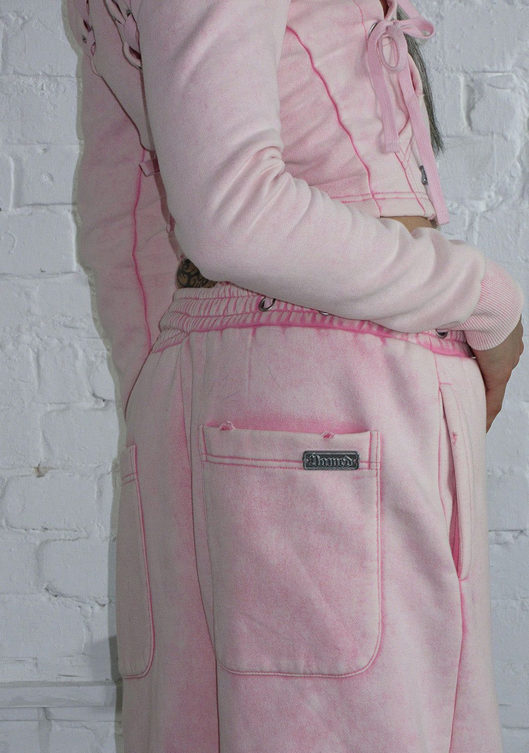 VENDETTA LACE UP OVERSIZED SWEATPANTS WASHED BABY PINK
