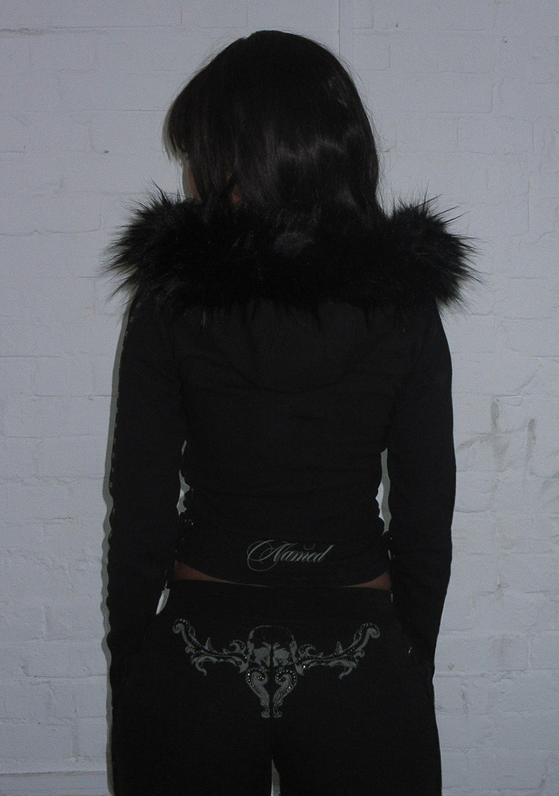 VENDETTA SCULPT STRETCH ZIP HOODIE BLACK (DETACHABLE FAUX FUR)